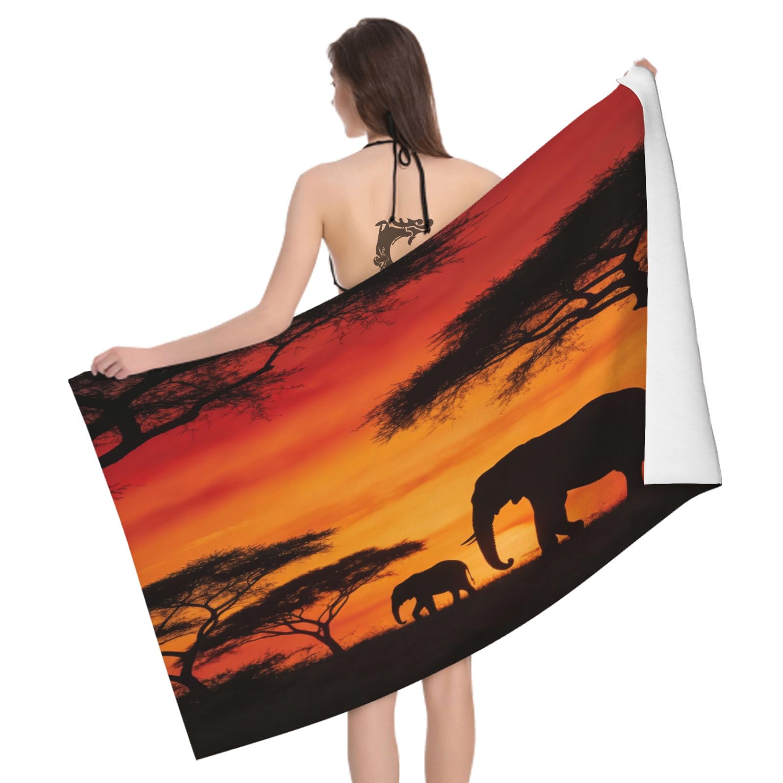 Leichong 3D African Sunset Beach Towel Large Microfiber Soft Quick Dry for Adults, Nature Scene Bath Towel Lightweight Soft Absorbent for Travel Swimming Pool Sports, 80 x 160 cm