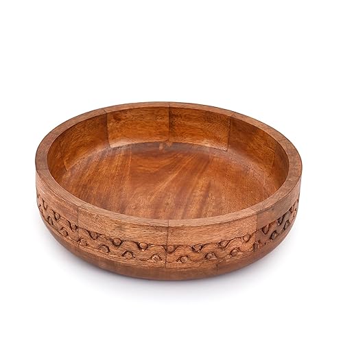 EDHAS Mango Wood Decorative Round Carved Bowl for Decoration, Centerpiece