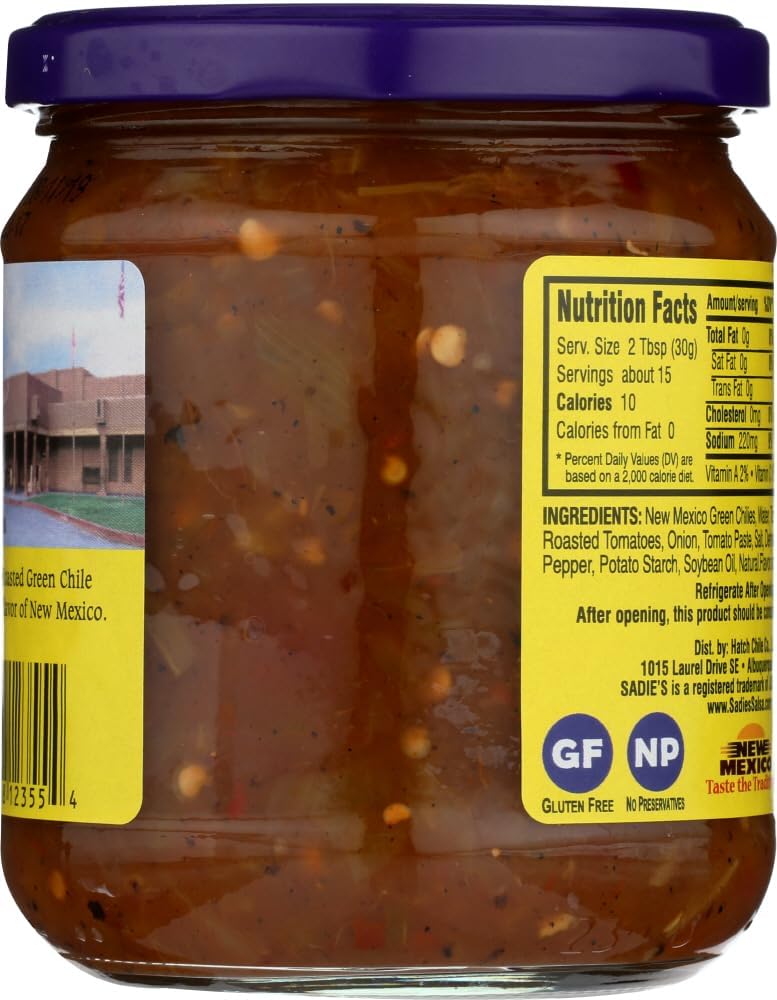 Sadie's of New Mexico Roasted Green Chile hot Salsa 16 OZ. (Pack of 6)