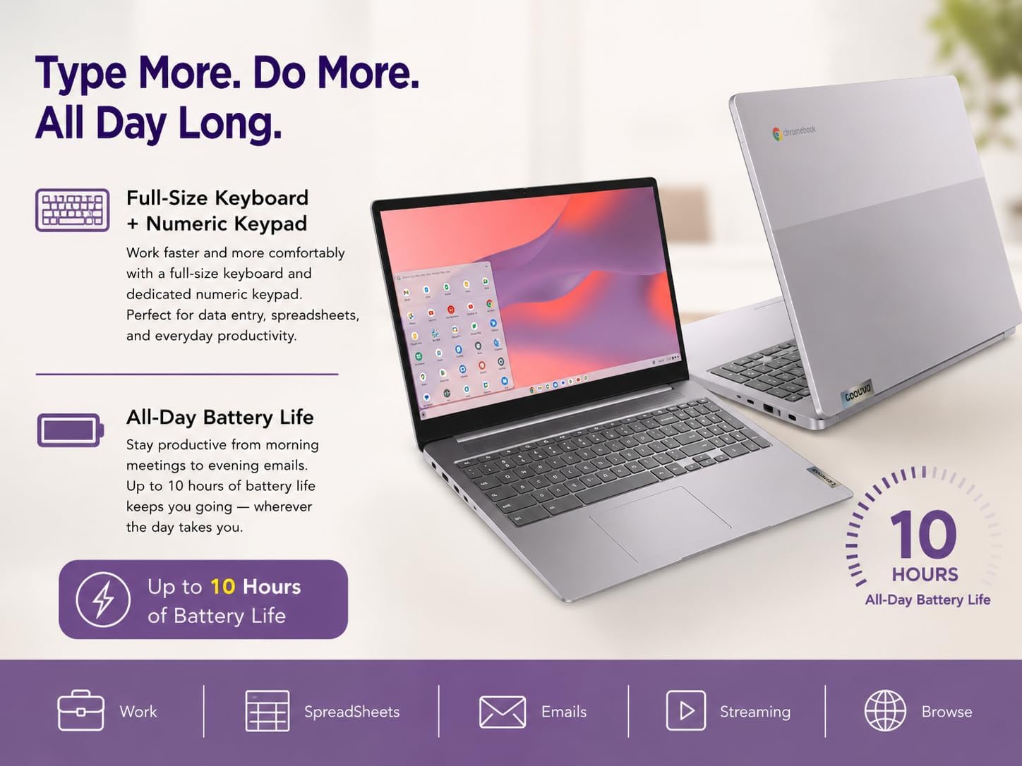 Lenovo IdeaPad 3i Chromebook Laptop, 15.6" FHD Display, Intel Celeron N4500, 4GB RAM, 64GB Storage, ChromeOS, Numeric Keypad, Long Battery Life, Wi-Fi 6 & Bluetooth, for Learning & Everyday Use image 5