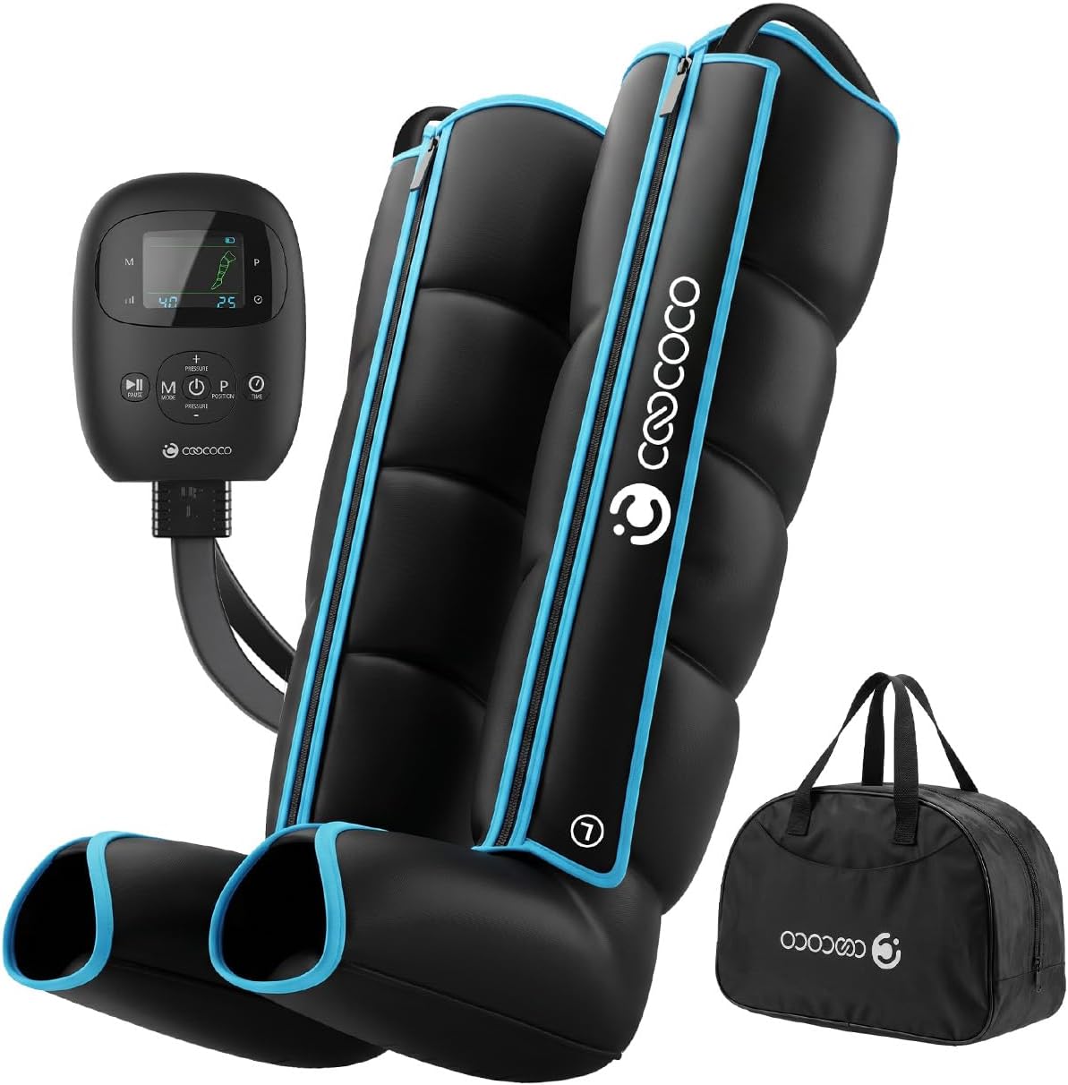 Cordless Leg Compression Massager, CooCoCo Rechargeable Full Leg Massager for Circulation and Pain Relief, Foot Calf Thigh Air Compression Boots for Edema Relief & Varicose Veins, Fits up to 30" Thigh