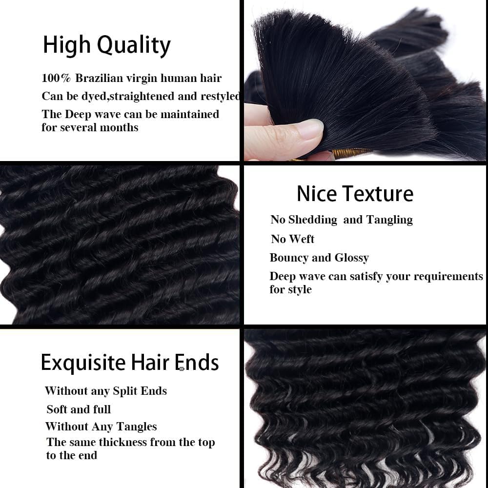 Braiding Human Hair 100g 18 Inch Color 1B Deep Water Wave Bulk Human Hair for Braiding No Weft Brazilian Virgin Deep Curly Human Hair Extensions for Boho Braids (1B,18 inch,100g)