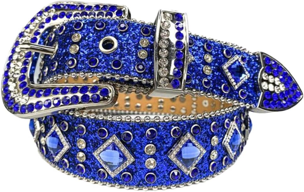 Green Square Diamond Luxury Western Belts Rhinestone Studded Belt For Women Men