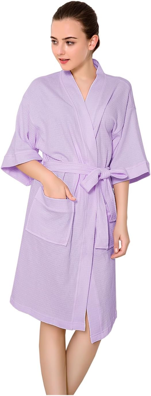Artfasion Women Zipper Robe 3/4 Sleeves Cotton Robes Long Sleepwear with Pockets Bathrobe Loungewear Nightgown