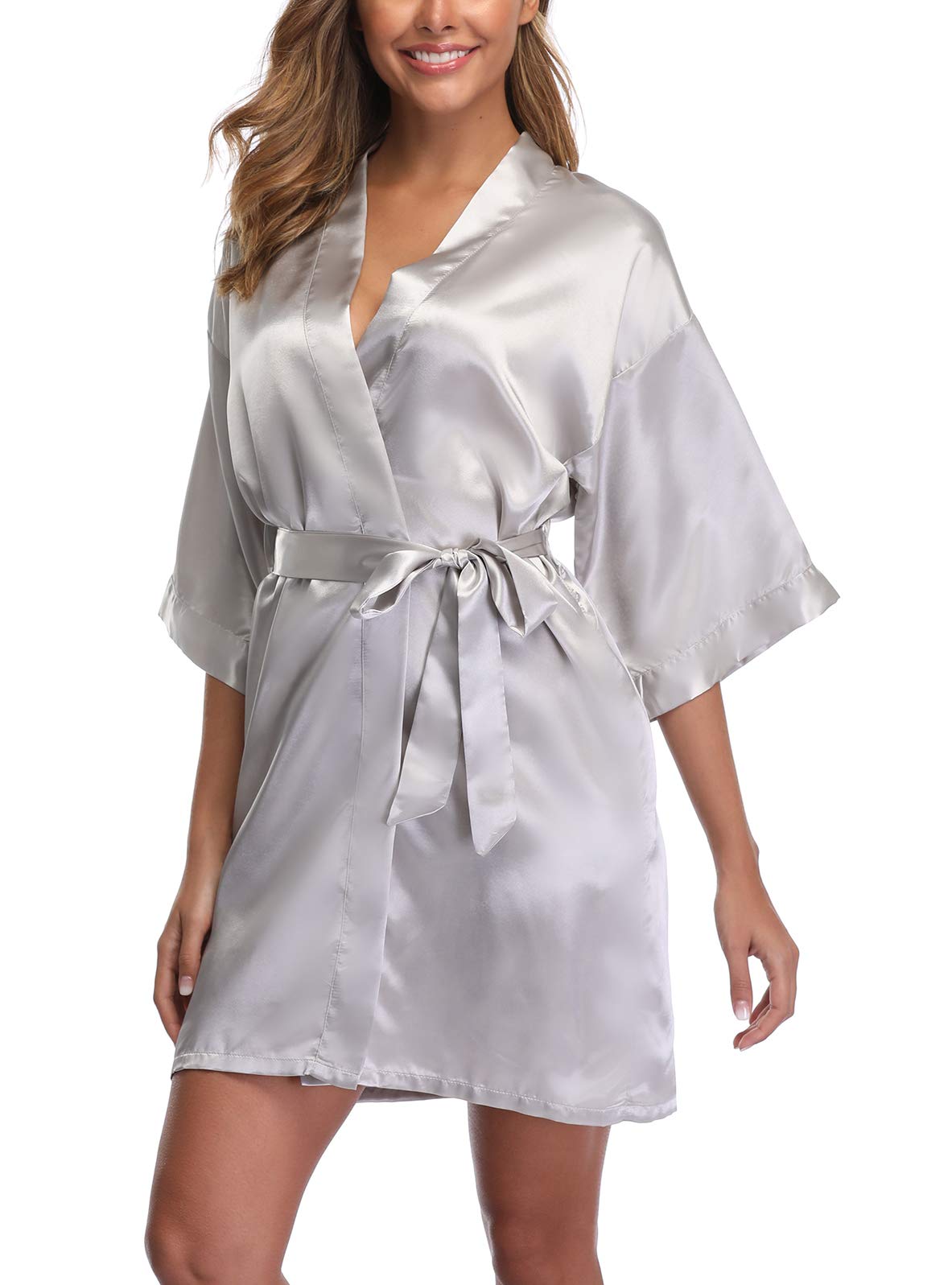Womens Short Kimono Robe Satin Bridal Party Bathrobe for Bridesmaid Satin Sleepwear Getting Ready