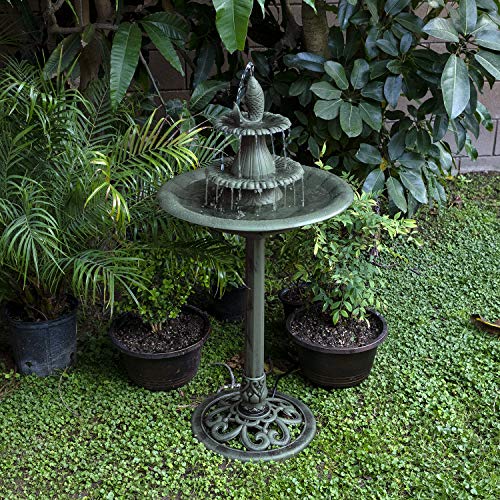 Alpine Corporation 3-Tiered Pedestal Water Bird Bath With Fish Design Floor Fountain, 40-Inch Tall, Green, Tec104 #TOP1