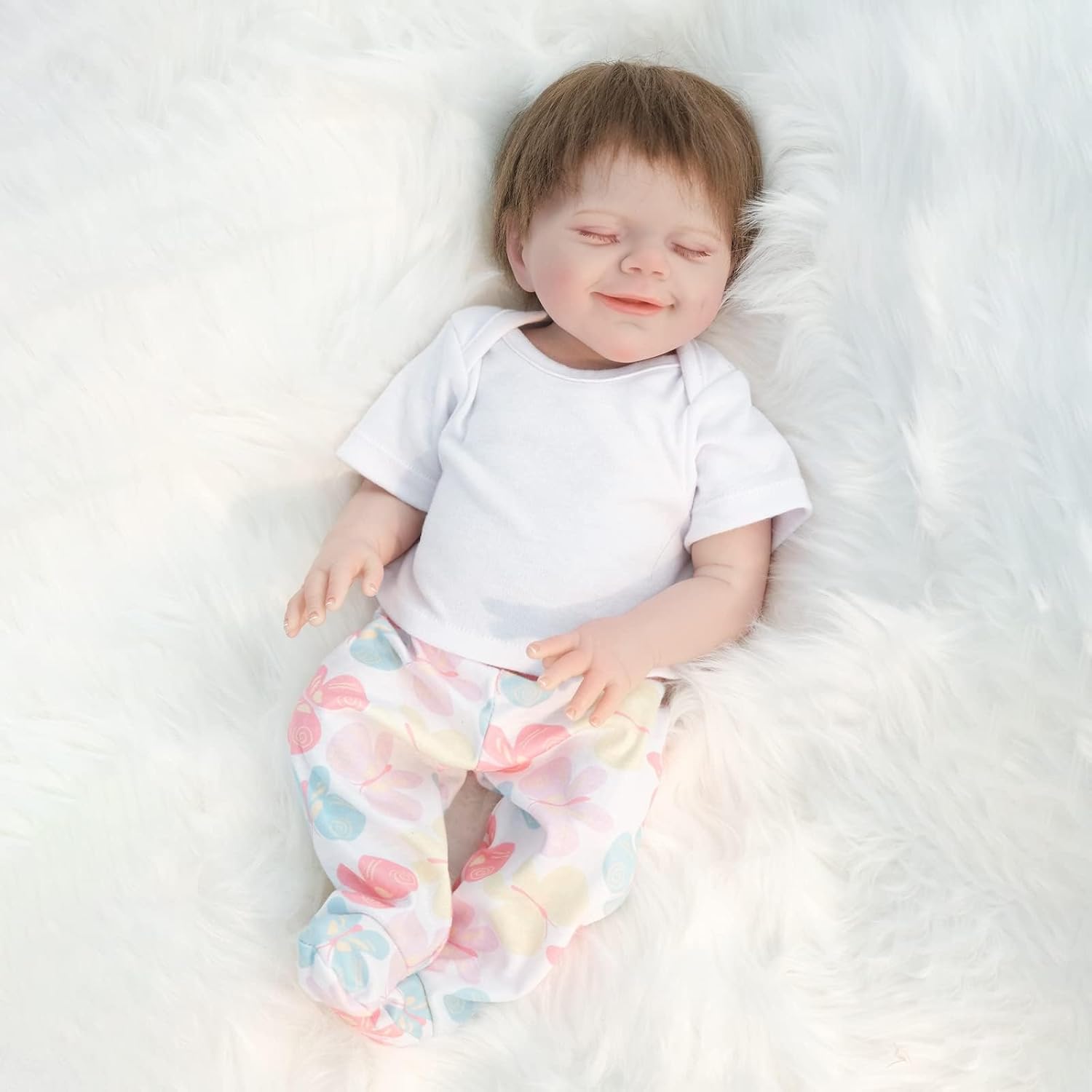 Realistic Baby Doll Girl, Reborn Baby Dolls, Vinyl Silicone Full Body - 19” 1.3kg Close Eyes And Smile Washable Newborn Toddler Doll Real-Life Baby Dolls For 3+ Year Old Girls Gifts
