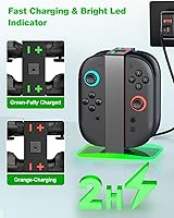 Vista 3 de Base de carga para Nintendo Switch 2 Joy-Con - Base de carga magnética 4 en 1 con luces indicadoras de estadoCarga rápida de 3 horas, cargador