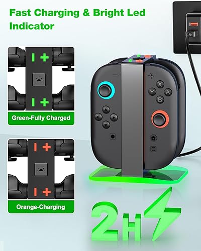 Miniatura 3 de Base de carga para Nintendo Switch 2 Joy-Con - Base de carga magnética 4 en 1 con luces indicadoras de estadoCarga rápida de 3 horas, cargador