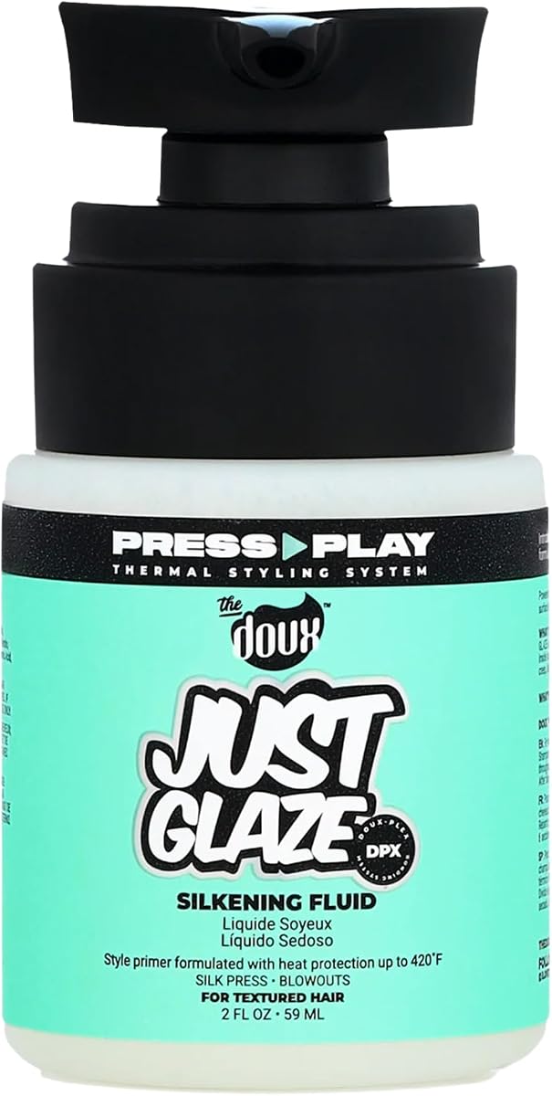 JUST GLAZE Silkening Blowout Primer, Heat Protectant, 4 oz | Keratin & Panthenol Block Humidity for Silk Presses & Sleek Blowouts, Lightweight for All Hair Types, Paraben-Free