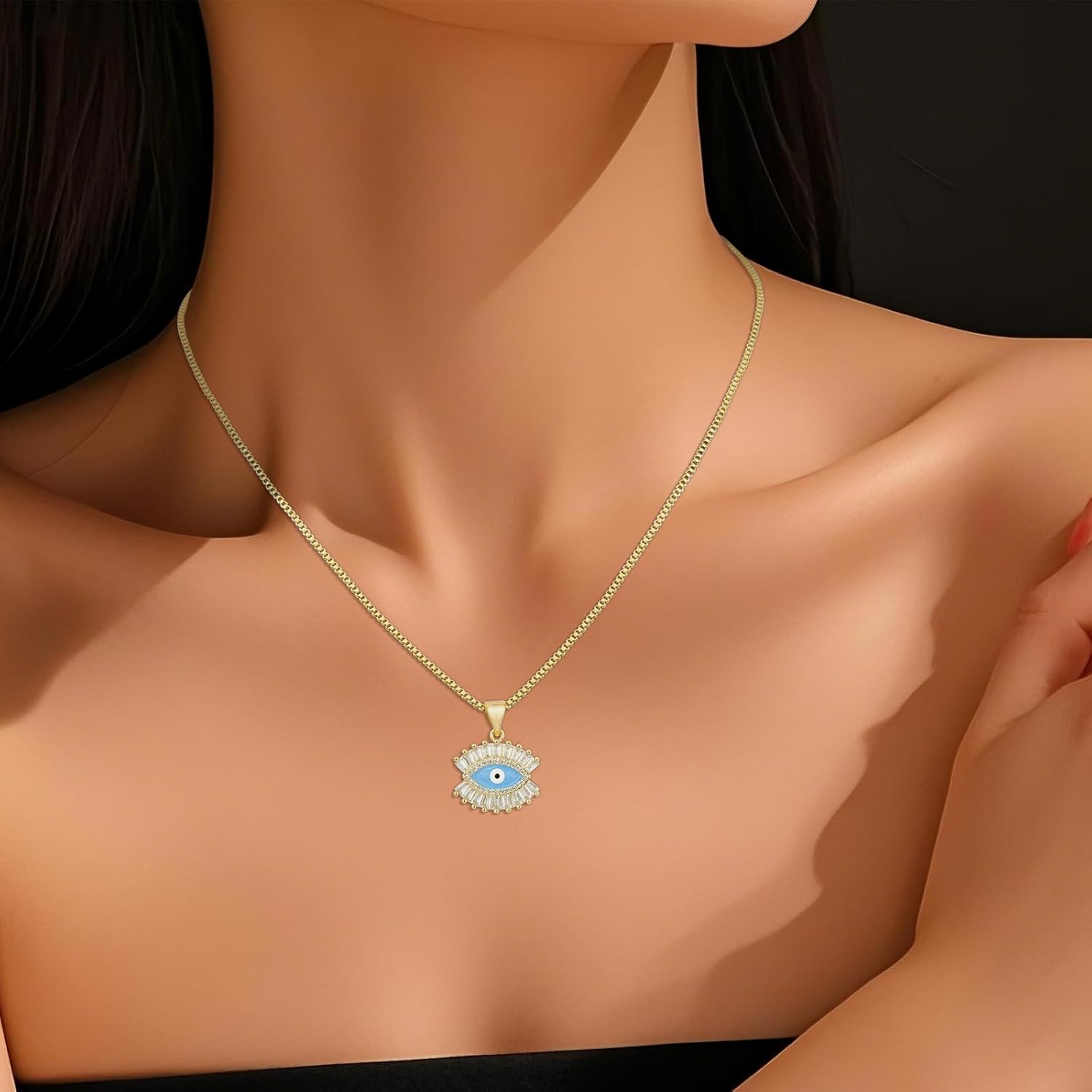 Evil Eye Necklace for Women 14K Gold Plated Necklace, Turkish Protection Symbol Pendant Jewelry Gift, Hypoallergenic Adjustable Chain 18-20 Inch - Image 4