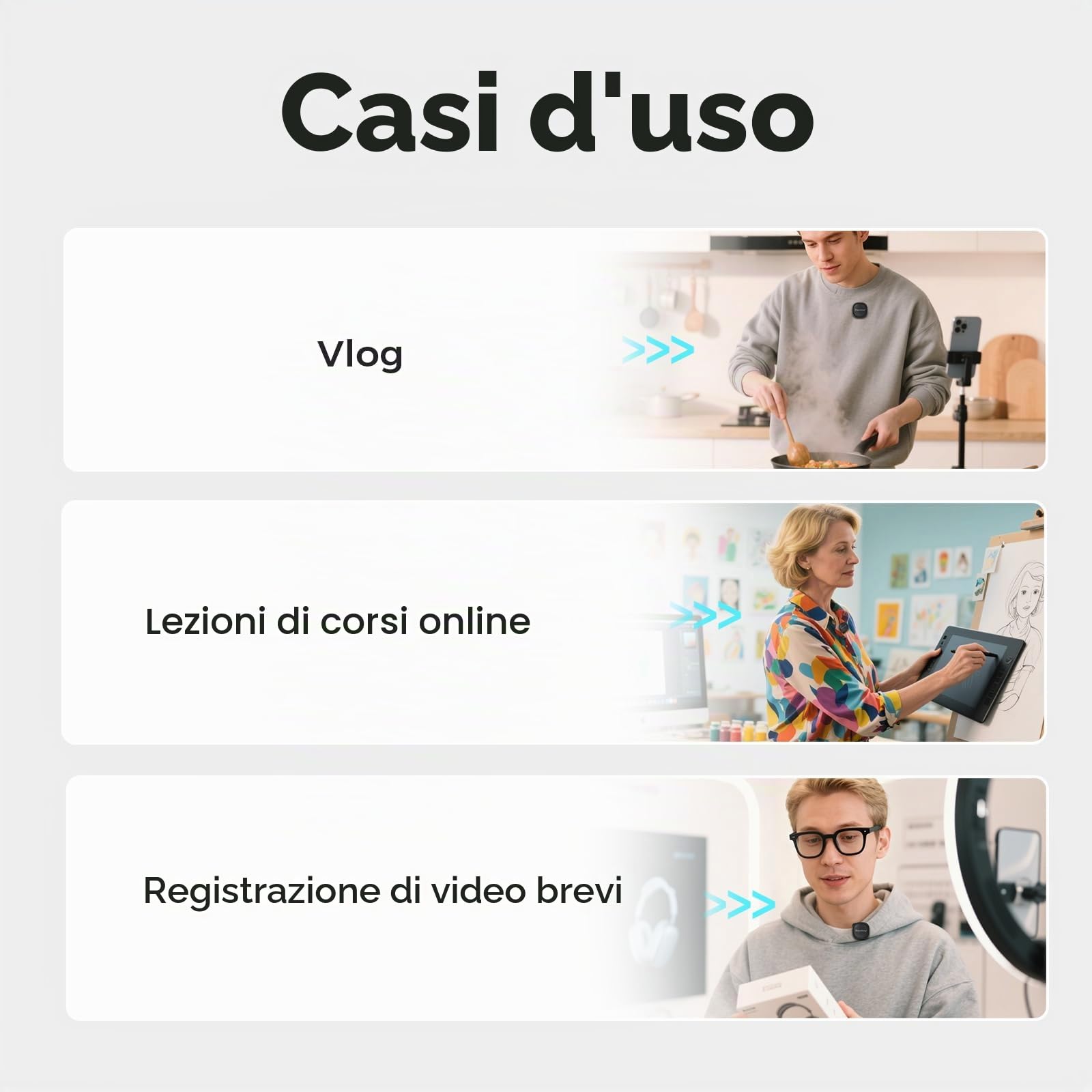 Depusheng V2 2 microfoni lavalier wireless per iPhone, iPad e Android con custodia di ricarica, 8 ore di autonomia, microfono a scatto per registrazioni video, vlogging, YouTube, interviste, 3
