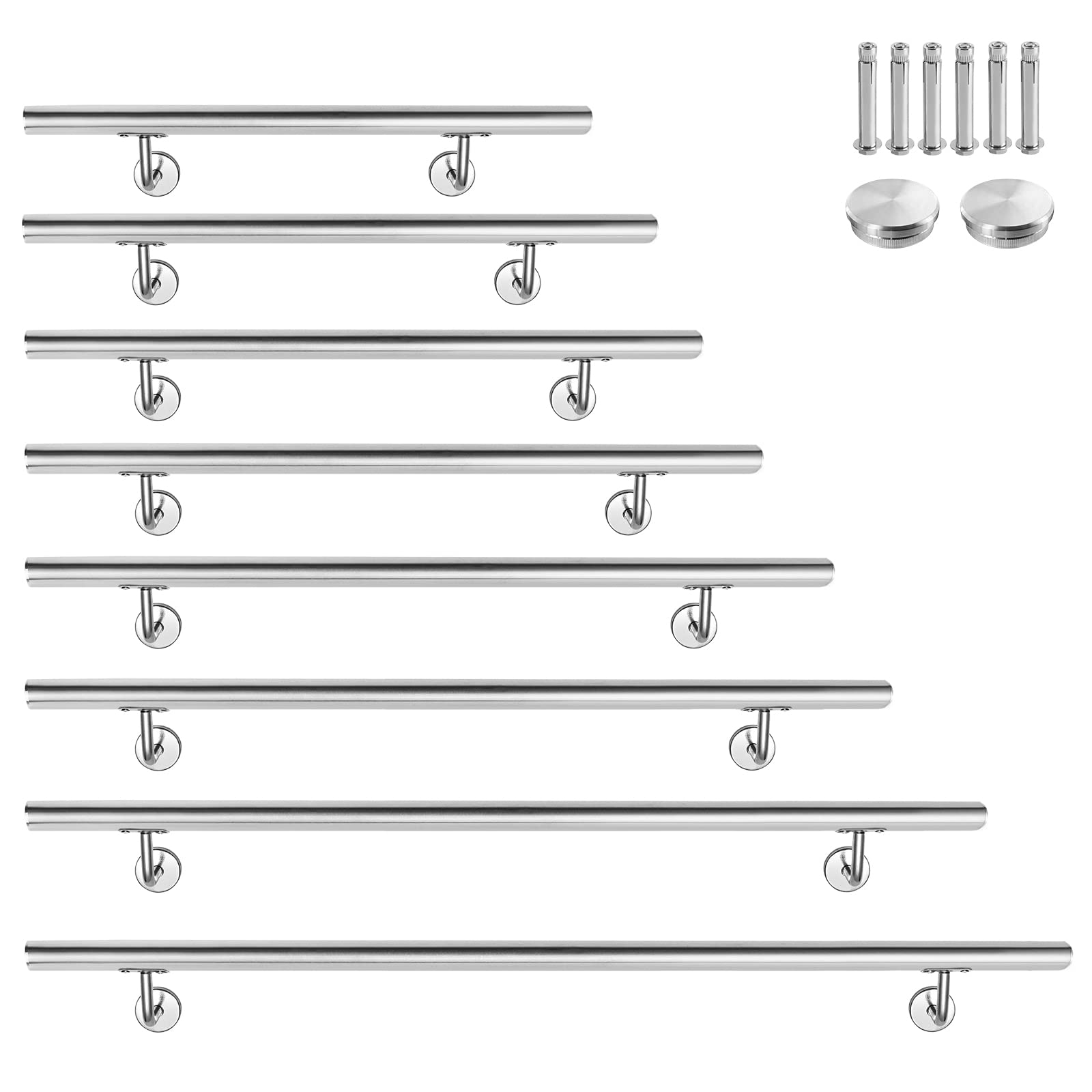 XMTECH Edelstahl Handlauf Treppengeländer Geländer Wandhandlauf Wand Treppe für Aussen & Innen, mit Wandhalterungen und Montagematerial, Länge: 120 cm, Silber