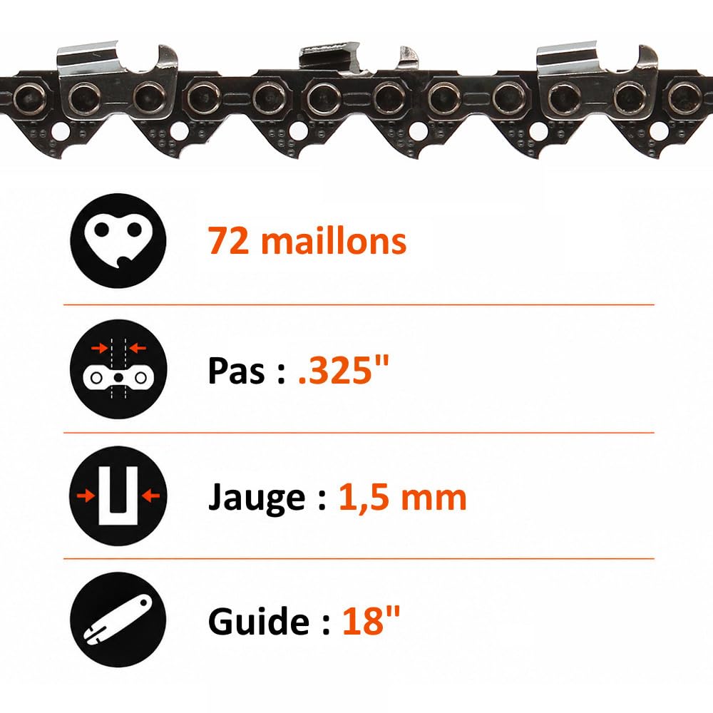 GT Garden Lot de 3 chaînes 72 maillons pour tronçonneuse