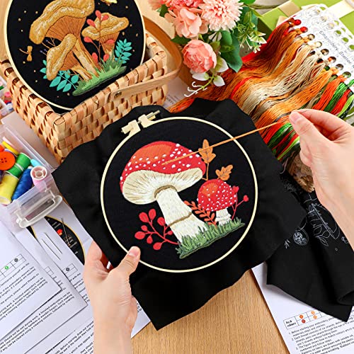 image for Yinder 5 Sets Mushroom Embroidery Kit for Beginners with Pattern and I