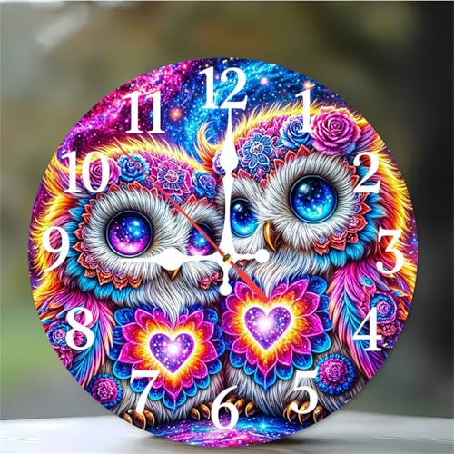 Umfarvt Horloge Murale Chouette Cosmique 20cm, Moderne Silencieuse Pendule Murale, Arabes Chiffres Pendules Murales Facile à Lire, Horloge Murale Ronde pour...