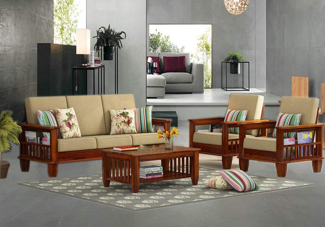 BSR Arts Jodhpur Sheesham Wood Natural Finish Solid 5 Seater Sofa Set