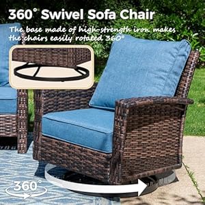 6-Piece Patio Furniture Set, Oversized Outdoor Wicker Sofa with Swivel Chairs and Coffee Table, Sectional Rattan Outdoor Conversation Set for Poolside Backyard Deck, Blue 6 Piece Patio Furniture Set Oversized Outdoor Wicker Sofa with Swivel Chairs and Coffee Table Sectional Rattan Outdoor Conversation Set for Poolside Backyard Deck Blue