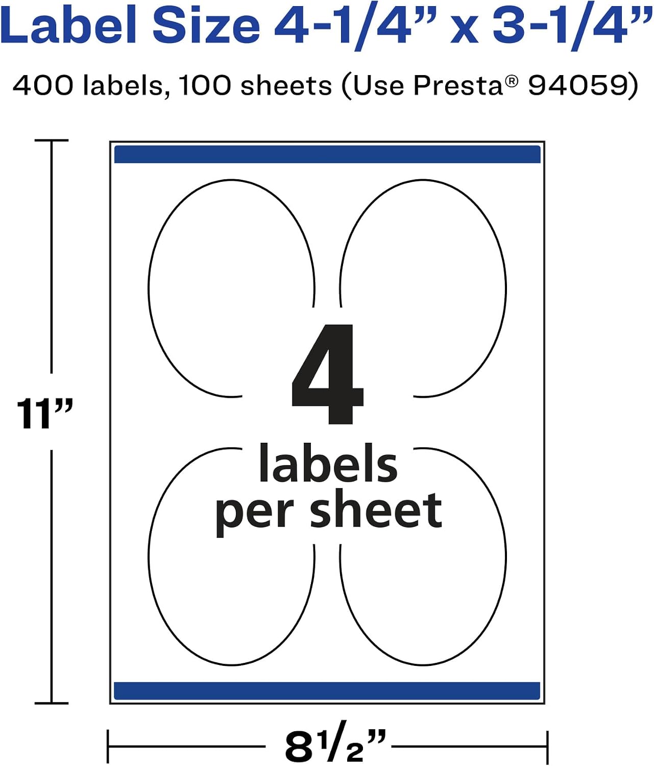 Avery Glossy Clear Oval Labels, Sure Feed Technology, 4.25" x 3.25", 400 Glossy Clear Labels, Print-to-The-Edge, Laser/Inkjet Printable