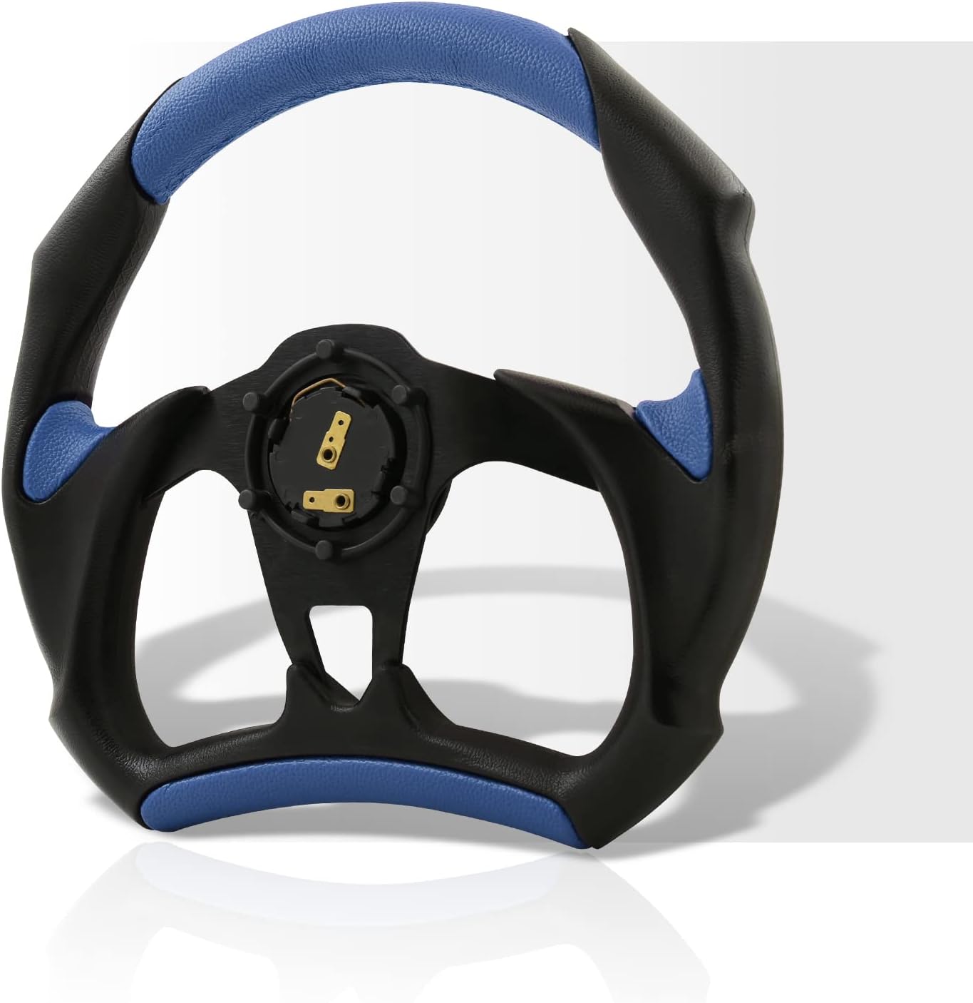 AJP Distributors Universal 320mm 13" Flat Bottom D-Shape Style 6 Bolts Holes Steering Wheel w/Horn Button, Light Weight 3 Spoke Aluminum, Blue PVC Leather with Black Center