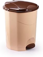 سلة قمامة كبيرة بغطاء ودواسة، لون بيج من الوطنية، بلاستيك