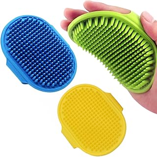 BIRLOZA 3 STÜCKE Hundebadebürste Hundepflegebürste, Haustier Shampoo Badebürste Beruhigender Massage Gummikamm mit verstellbarem Ringgriff für langhaarige Hunde und Katzen product image