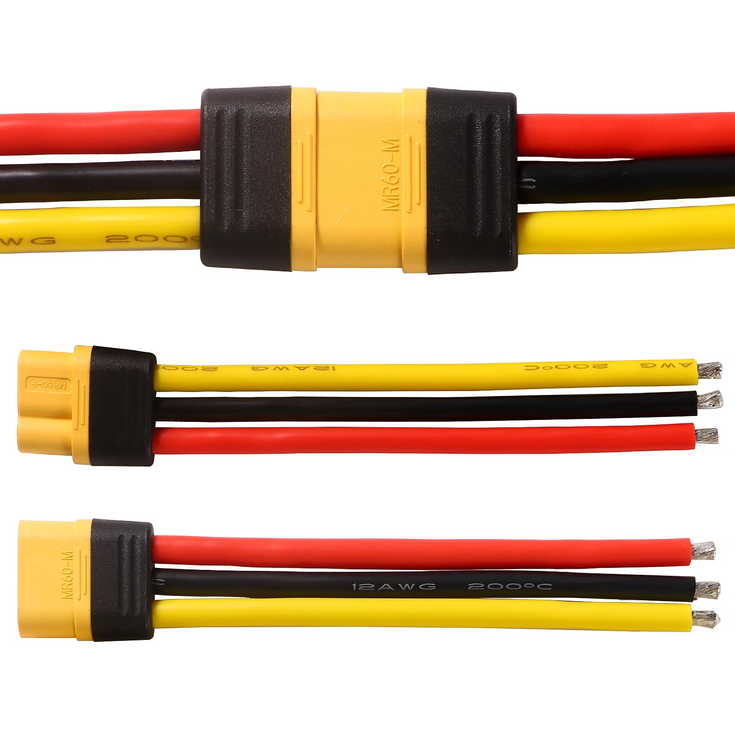 YIXISI 1 Pairs MR60 Connectors, MR60 Plug Male Female Connector, with Sheath Housing Connector, with 100mm 12AWG Silicon Wire, for RC Lipo Battery