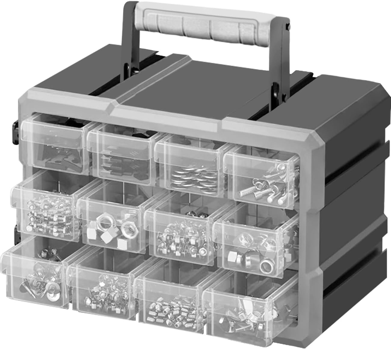 Parts Storage Box with 12 Drawers Removable Compartments Portable Plastic Tool Organizer Rectangular Drawer Boxes for Hardware and Craft Storage