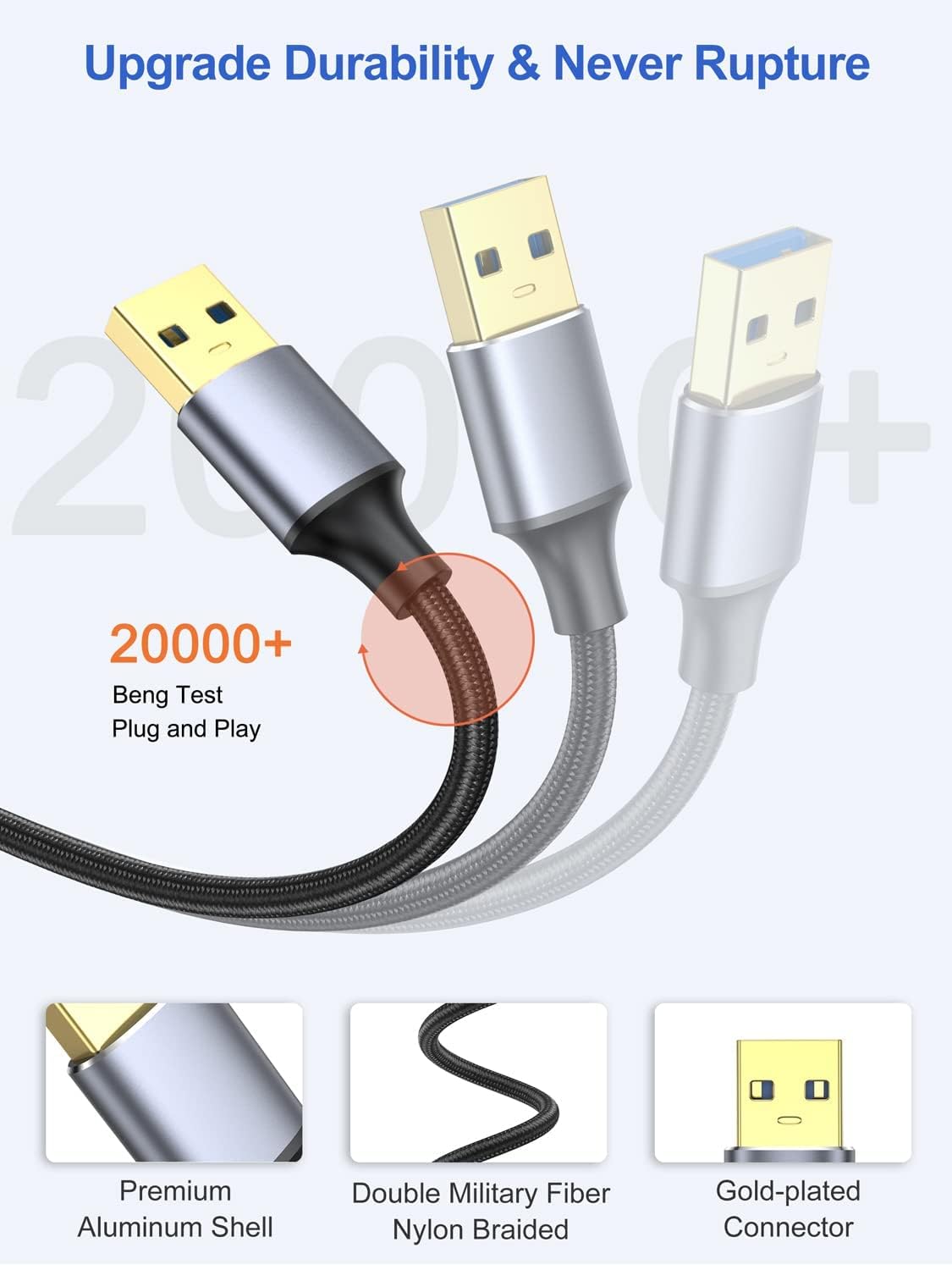 Cavo USB a USB, 3 m, confezione da 5, cavo USB 3.0, cavo USB A maschio a maschio, cavo USB a doppia faccia compatibile con hard disk, dispositivo di raffreddamento per laptop, lettore DVD e