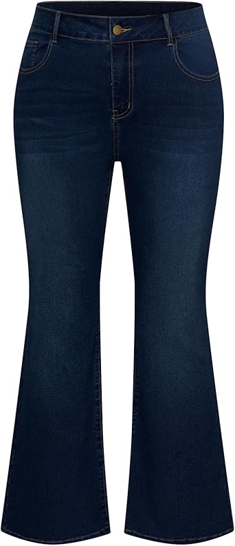 Hanna Nikole Women's Plus Size Wide Flared Jeans High Waisted Stretchy Bell Bottom Denim Jeans (Standard and Plus)