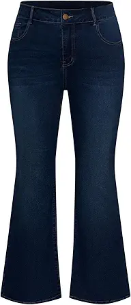 Hanna Nikole Women's Plus Size Wide Flared Jeans High Waisted Stretchy Bell Bottom Denim Jeans (Standard and Plus)