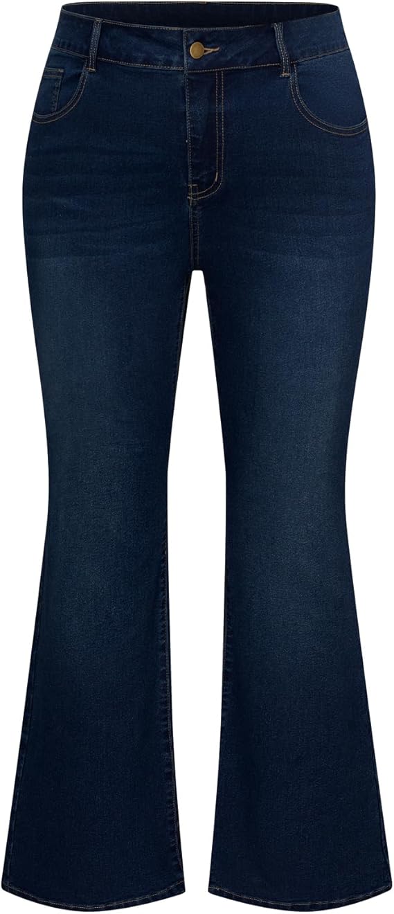 Hanna Nikole Women's Plus Size Wide Flared Jeans High Waisted Stretchy Bell Bottom Denim Jeans (Standard and Plus)