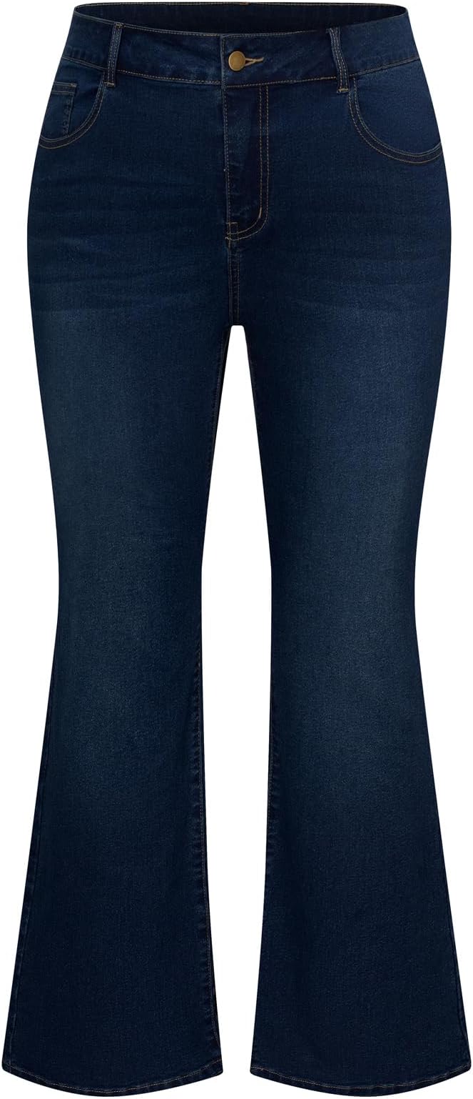 Hanna Nikole Women's Plus Size Wide Flared Jeans High Waisted Stretchy Bell Bottom Denim Jeans (Standard and Plus)