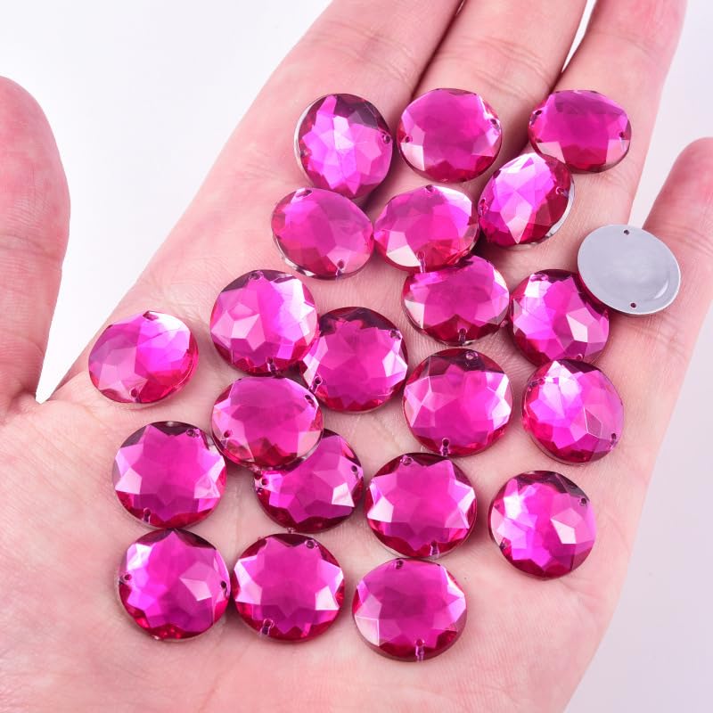 Strass ronds de 14mm rose rouge avec 2 trous à coudre pour les projets d'artisanat