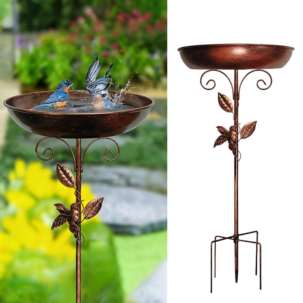 80cm Vogeltränke Stehend, Vogelbad für Draußen Garten, Wassertränke für Vögel, Vogelbad Garten Stehend mit Stabiler 5-Zinken-Basis für Gartenund Rasen, Winterfeste Vogeltränke (Antike Bronze)