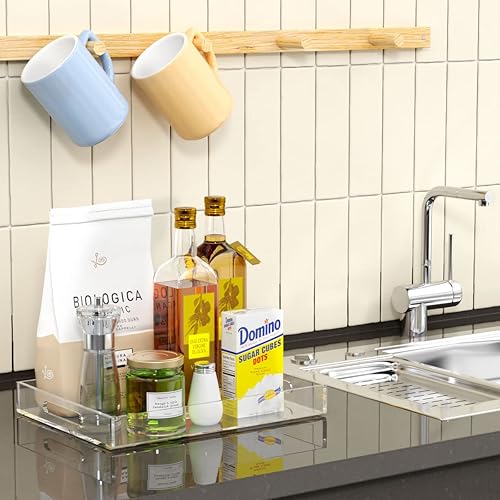 Miniatura 24 de NIUBEE Bandeja acrílica para servir de 10 x 10 pulgadas, a prueba de derrames, bandeja organizadora decorativa transparente para mesa de café