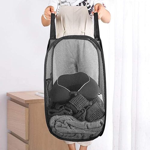 Miniatura 5 de 2 Packs Mesh Pop up Laundry Hamper (Black/Navy Blue) with Portable Durable Handles, Collapsible for Storage, Folding Pop-Up Clothes Hampers for