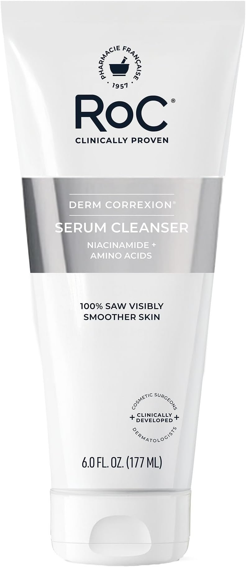 RoC Retinol Correxion Deep Wrinkle Serum Facial Cleanser with Niacinamide for Anti-Aging and Fine Lines, Long-Wear Makeup Remover, Fragrance Free Skin Care, 6.0 fl oz