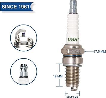 TORCH Spark Plug D8RTC Replaces for NGK DR8EA DPR8EA-9, for Champion 809/8809/RA6HC OE083, for Yamaha Kawasaki Suzuki 125CC 150CC 200CC 250CC Motorcycle ATV UTV Quad Dirt Bike, OEM, ea