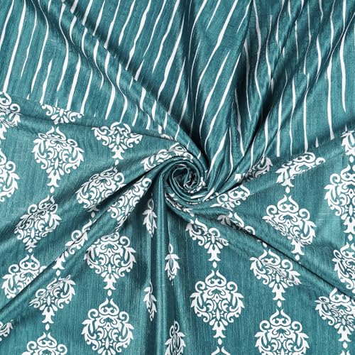 Image of Door Curtains 8 Feet Pack of 2, Damask, Blue & White