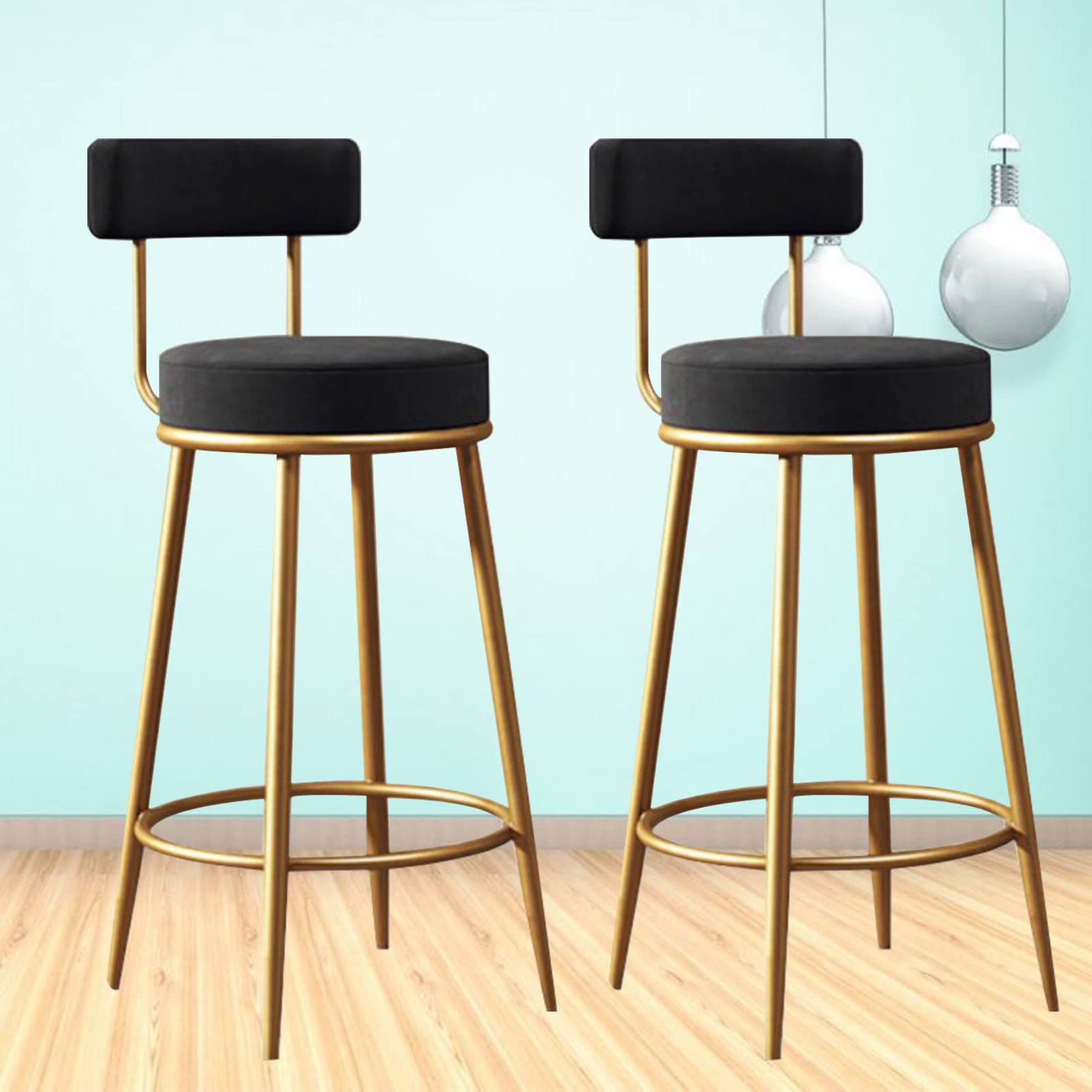Ensemble de 2 chaises de bar rondes en velours noir aux finitions soignées