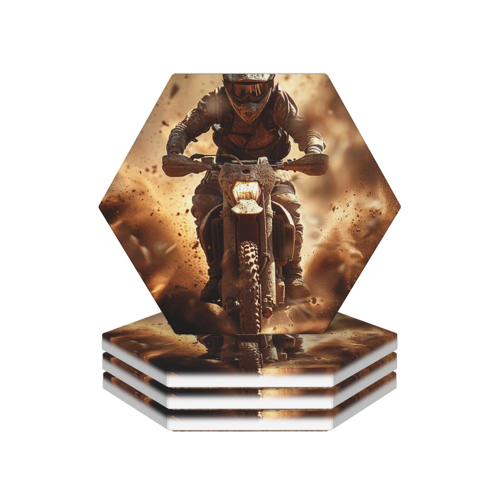 Drink Coasters Set of 4 Ceramic Coaster Motocross Coasters for Drinks Cups Mugs Mat Pads Absorbent Non-Slip Decorative Cup Coaster for Coffee Table Kitchen Bar Home Decor