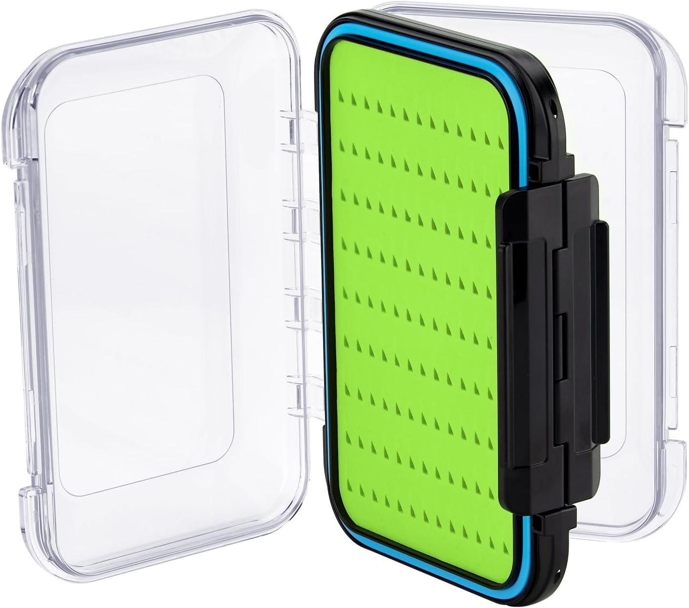 Gonex Fly Boxes for Fly Fishing Jig Boxes Two-Sided Waterproof Lightweight Fly Fishing Box Easy Grip Transparent Lid Fly Fishing Lures Box, 4.1"x 3.0"x 1.2", Green
