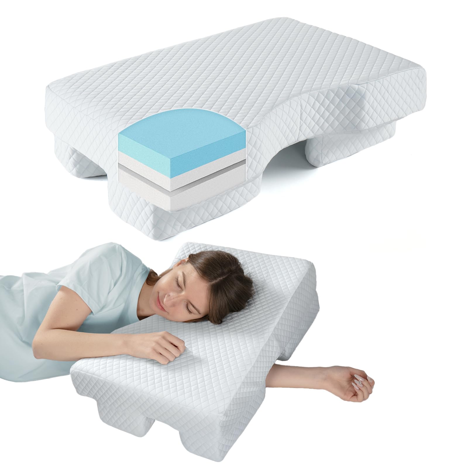 Photo 1 of PYURIFAI Side Sleeper Pillow with Arm Hole - Adjustable Shoulder Pillow for Side Sleepers, Memory Foam Pillow Provides Support & Reduces arm Pressure, Cooling Arm Pillows, Rotator Cuff Pain Relief