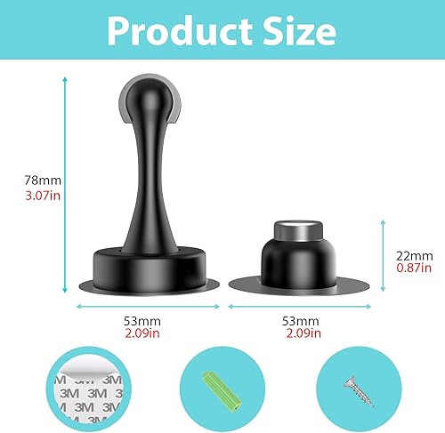 Miniatura 3 de Topes magnéticos para puerta, paquete de 2, tope de puerta, soporte de puerta, acero inoxidable, tope de puerta sin perforaciones con cintas