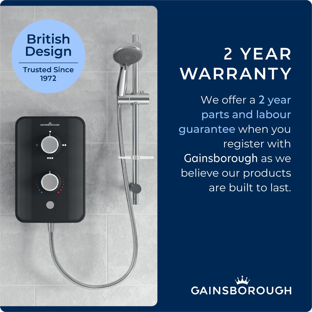 Gainsborough Slim Duo - Piano de ducha eléctrico de 9,5 kW, 3 modos de pulverización, ajustable, con manguera, boquillas de limpieza para baño, IPX4