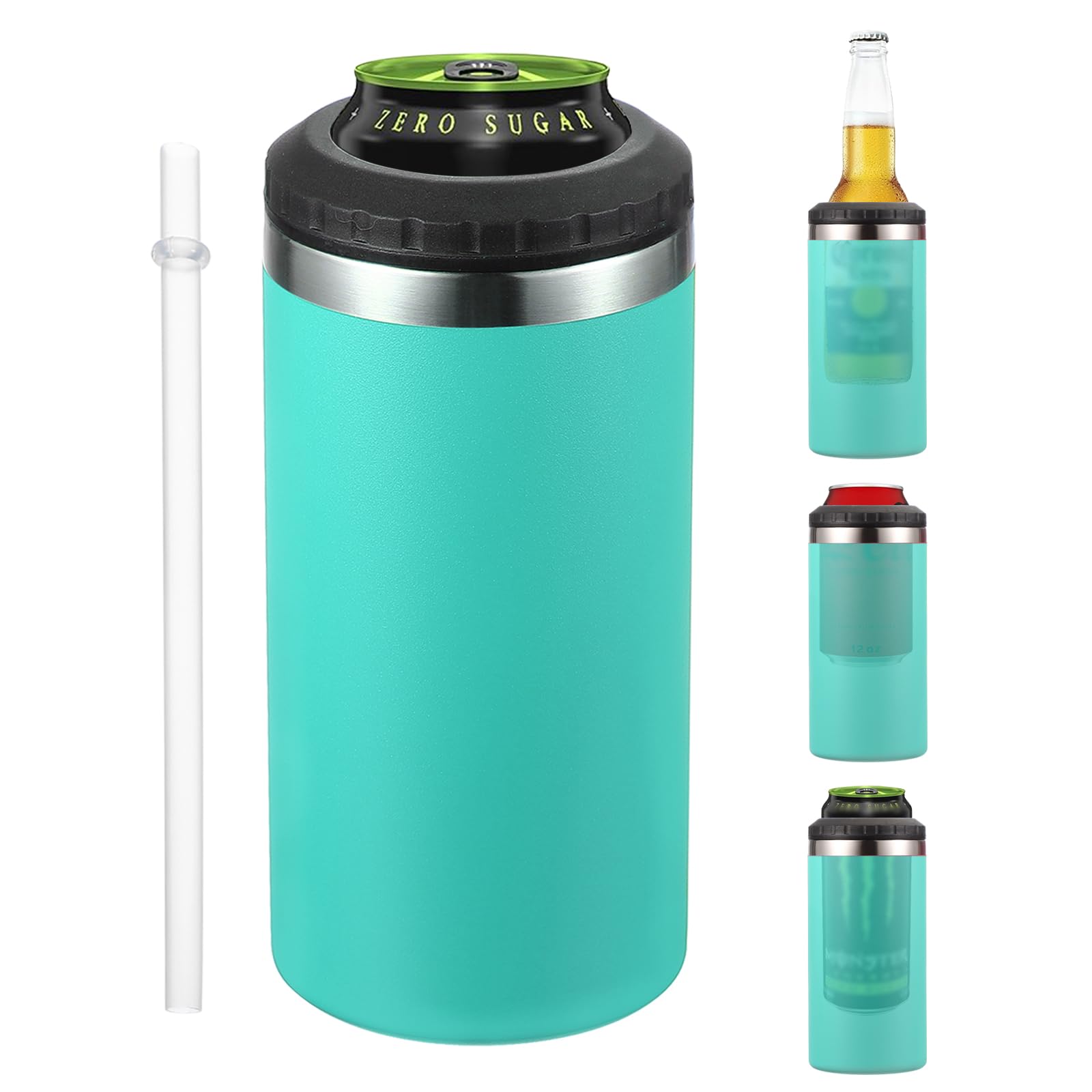 PATIKIL Slim Can Cooler, 16oz Skinny Can Insulated Beer Sleeve Drink Holder for Beer Soda Coffee Regular Cans and Bottles, Mint Green — image 1