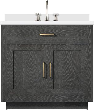 Abbey 36 in W x 22 in D Black Oak Single Bath Vanity, White Quartz Top, and Faucet Set