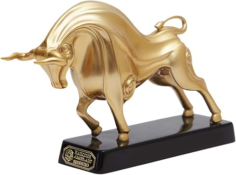 HAUCOZE Wall Street Bull Statue Animal Sculpture Lucky Figurine Gift Modern Home Decor Art for Bedroom Gold Polyresin 9.0 Inch