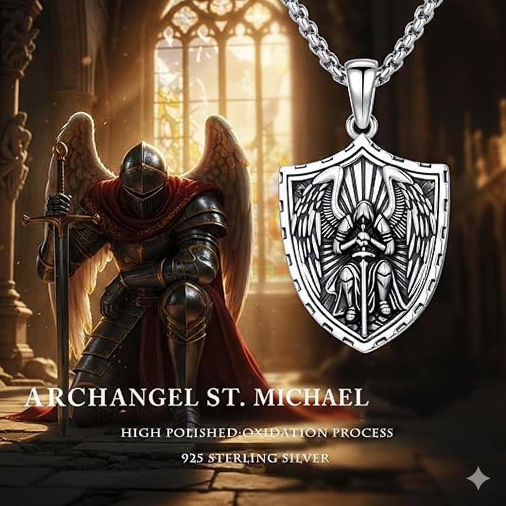 REDSUN 925 Sterling Silver Patron Amulet Necklace Jesus Cross/Knights Templar/St Michael/St Raphael/St George Protection Jewelry Gifts for Men Women, with Stainless Steel Chain - Image 2